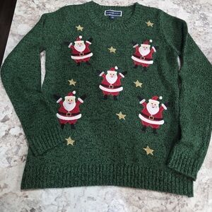 Karen Scott Green Santa Crewneck Sweater